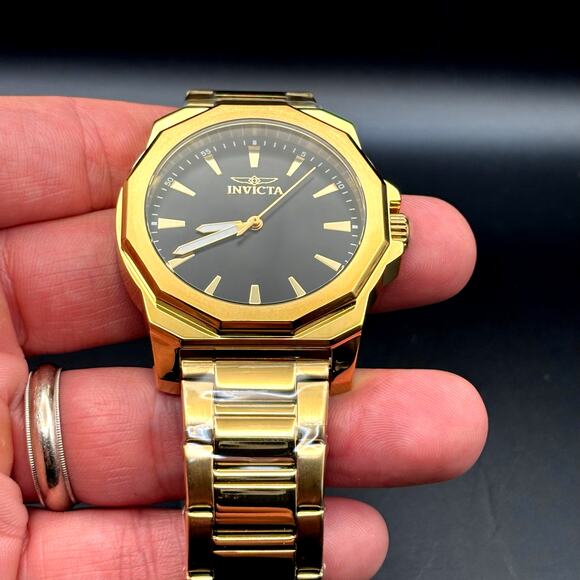 Invicta 46839 Speedway Gold Tone Mens Watch Black Dial Stainless Steel NIBWT - Picture 8 of 17